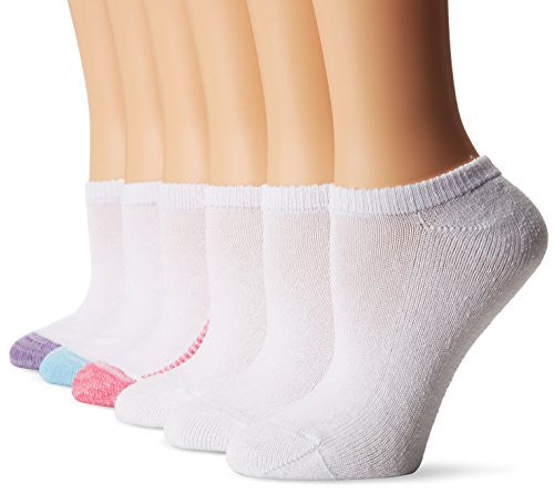 Hanes Women's 6 Pack Comfort Blend No Show Sock, White Assorted, Sock Size 9-11