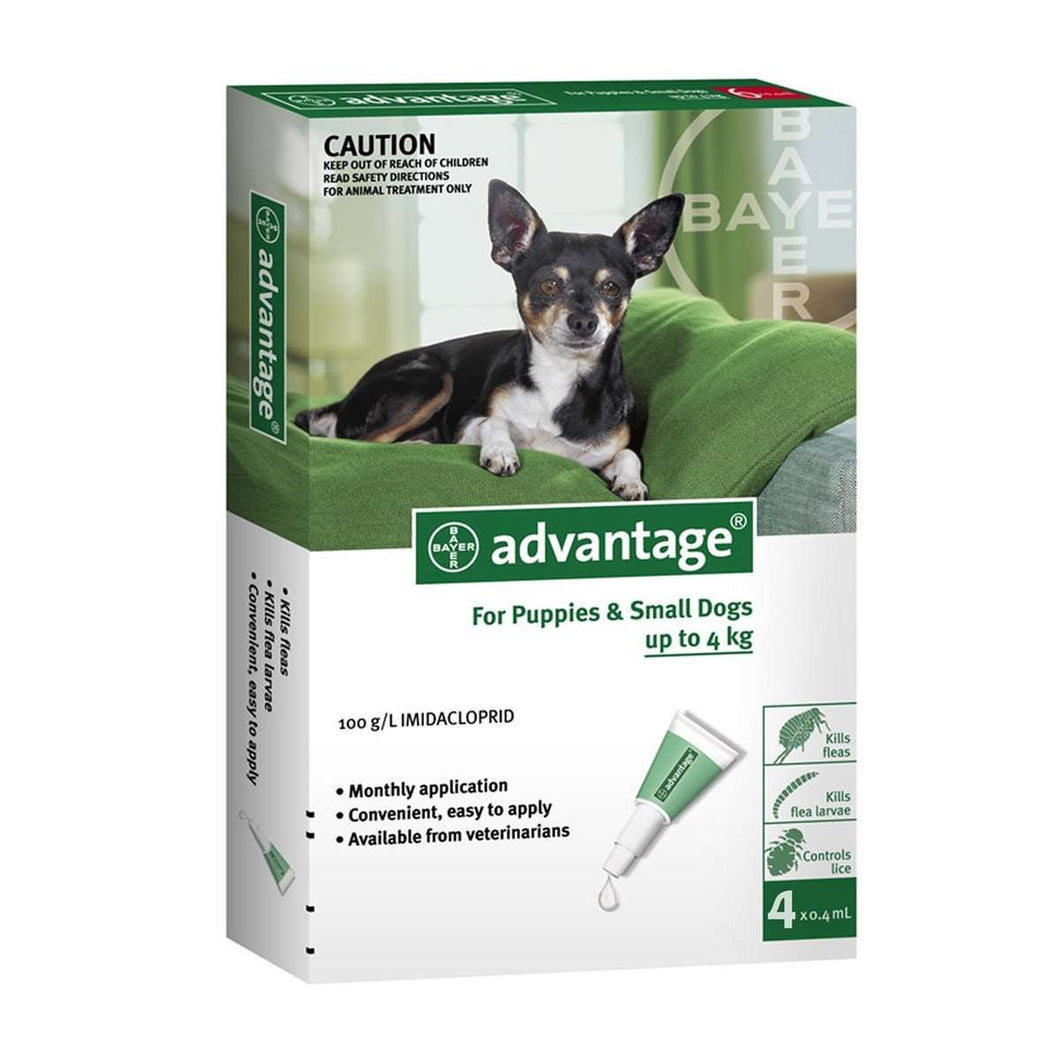 Advantage טיפוח לכלב עד 4 קילו אדוונטג' - אמפולות להרחקת פרעושים לכלבים