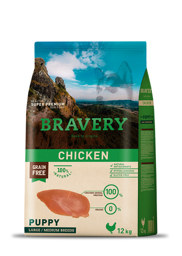 Bravery ברייברי - עוף ללא דגנים וגלוטן - היפואלרגני - לכלבים גורים מגזע בינוני וגדול