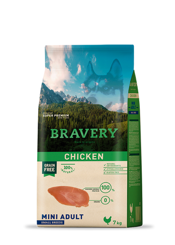 Bravery ברייברי - עוף ללא דגנים וגלוטן - היפואלרגני - לכלבים בוגרים מגזע קטן