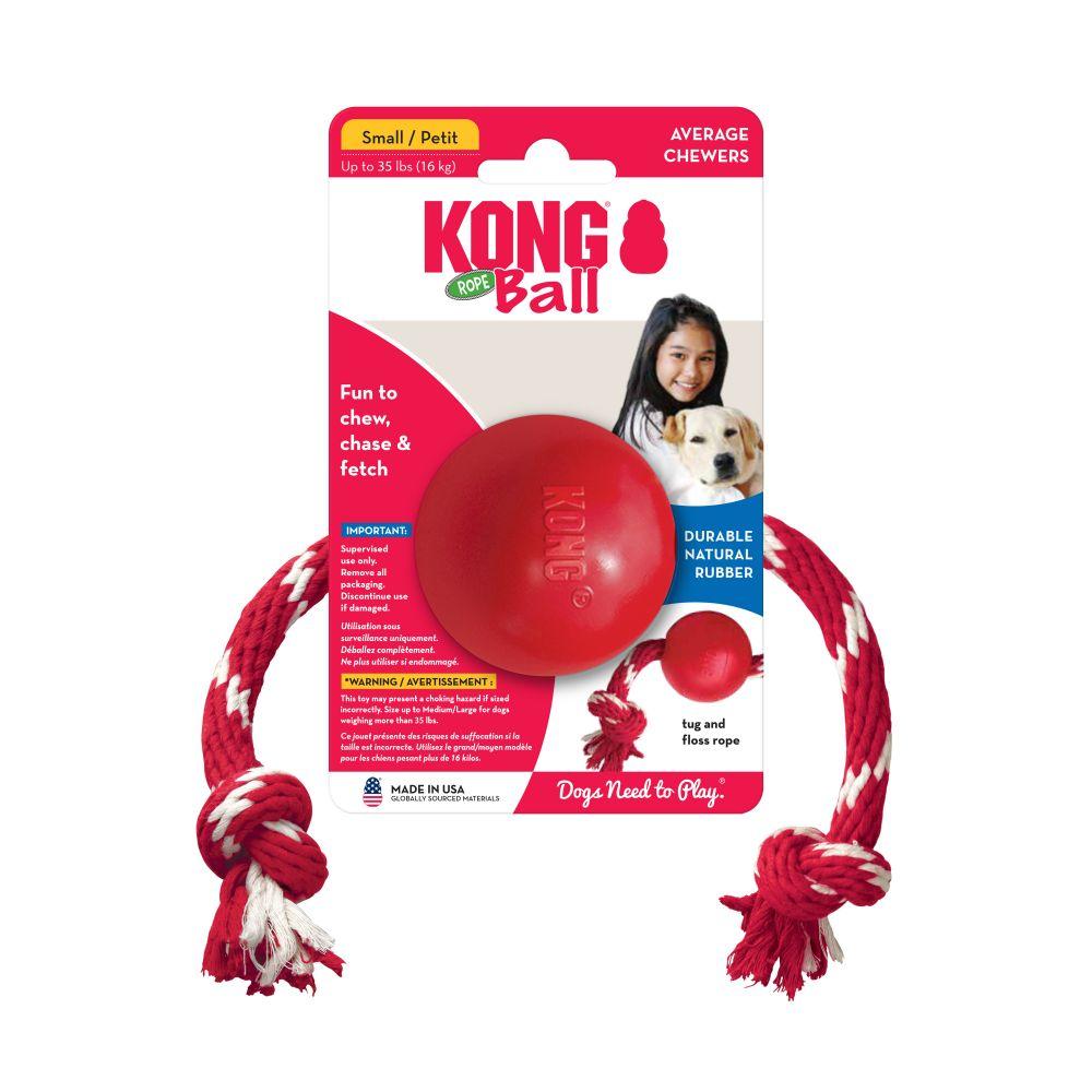 Kong משחקים לכלב כדור משחק עם חבל קונג - כדור משחק אדום עם חבל לכלבים