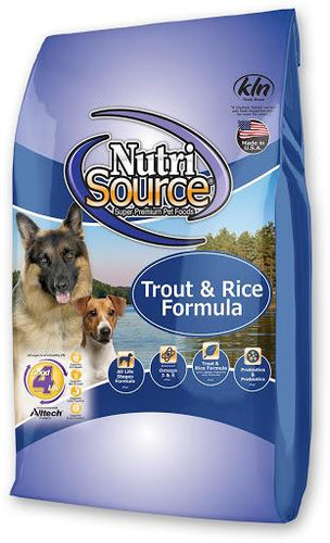 Nutri Source 13.6 ק״ג נוטרי סורס - דג פורל ואורז חום - לכלבים בוגרים