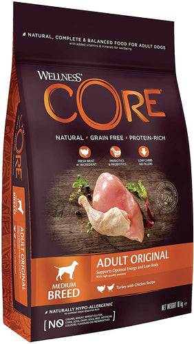 Wellness Core וולנס קור אוריגינל ללא דגנים - הודו עם עוף - לכלבים בוגרים מגזע בינוני