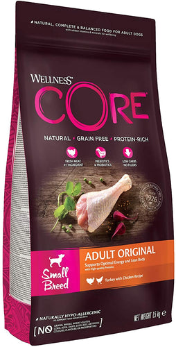 Wellness Core וולנס קור אוריגינל ללא דגנים - הודו עם עוף - לכלבים בוגרים מגזע קטן