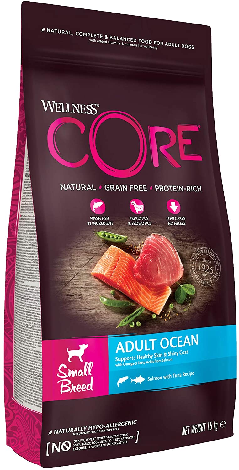 Wellness Core וולנס קור אושן ללא דגנים - סלמון עם טונה - לכלבים בוגרים מגזע קטן