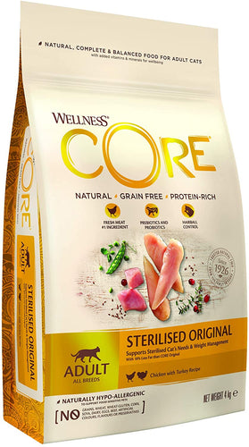 Wellness Core וולנס קור סטרלייז - הודו ועוף ללא דגנים - לחתולים בוגרים - מעוקרים/מסורסים